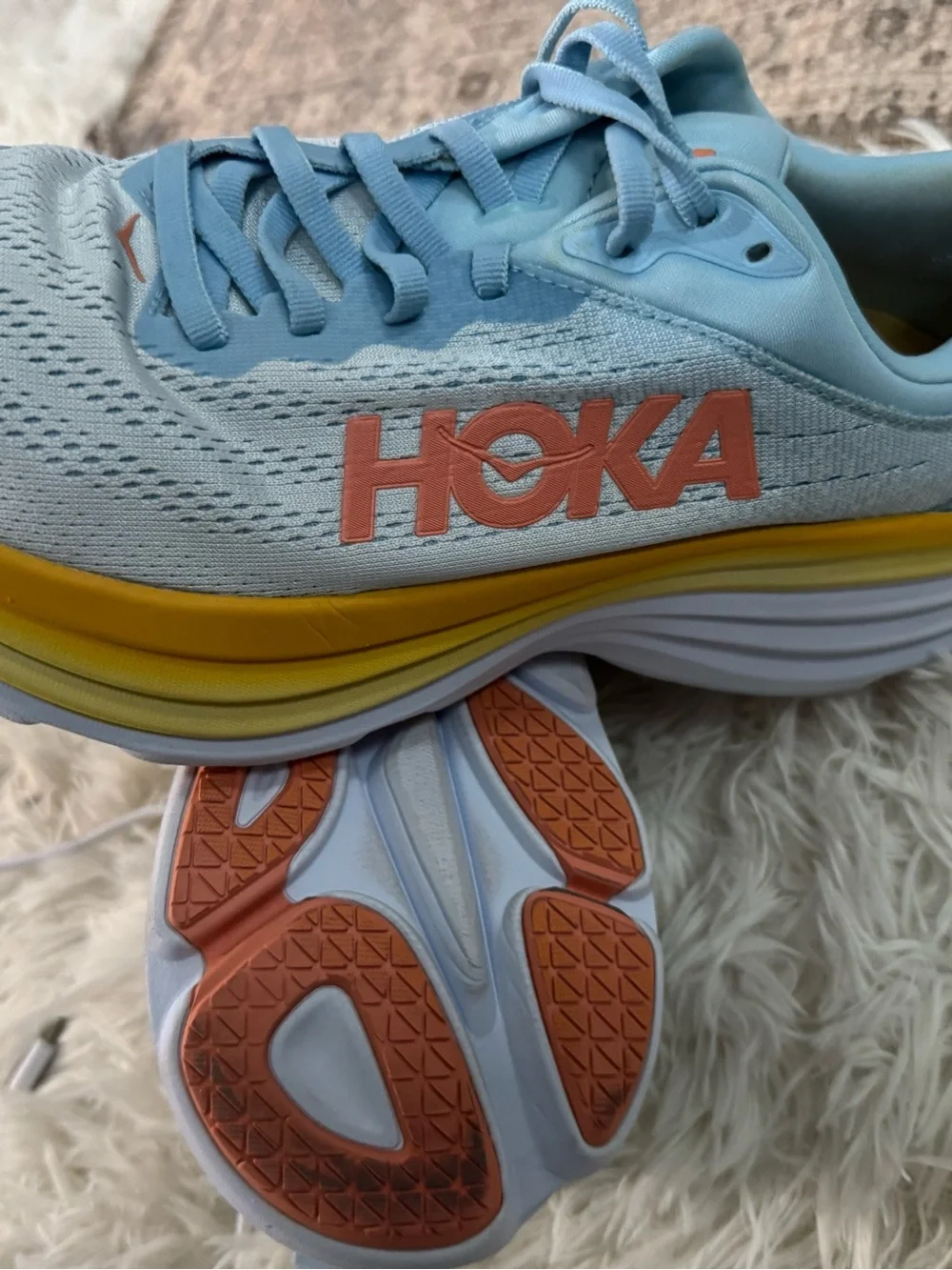 Hoka Women's Light Blue, Yellow & Coral Running Shoes size 9.5B - Picture 3 of 8